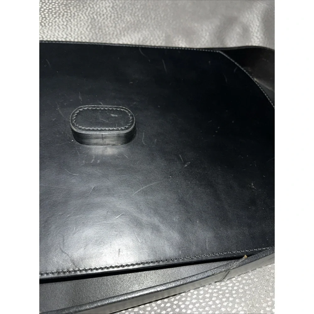 Levenger Full Grain Black Leather Storage Large Tray w/ Lid Organizer Office Bar